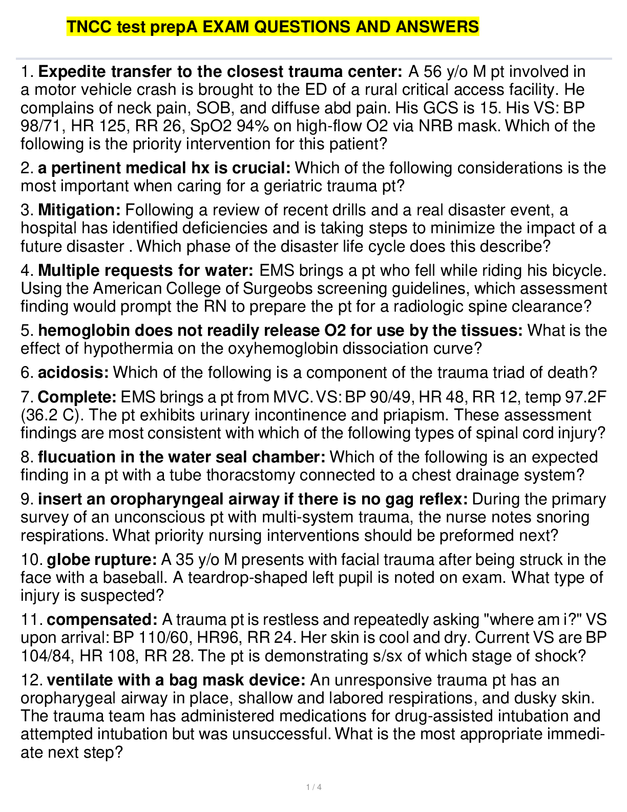 Preview image for TNCC test prepA EXAM QUESTIONS AND ANSWERS